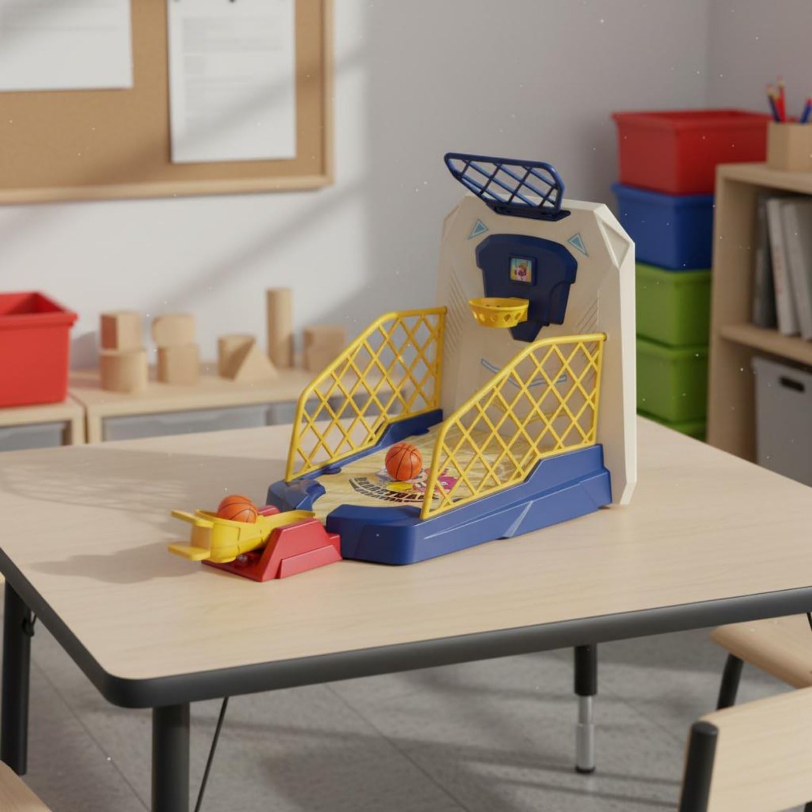 Qianly Gioco di Basket per Bambini Mini Canestro da Tavolo con Rampa Angolata E di Deviazione per Partite Dinamiche Adatto per Gioco al Chiuso Cameretta Famiglia, Moderno con Luci E Musica
