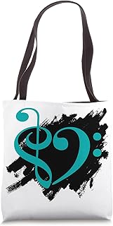 Treble and Bass Clefs Turquoise Musical Heart Grunge Brush Strokes Tote Bag