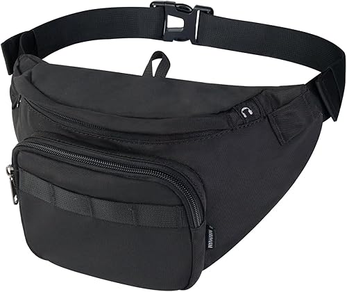 Riñoneras ajustables unisex con cremallera YKK, agujero para auriculares, ligeras, multiusos, bolsas cruzadas, Negro -, Moda