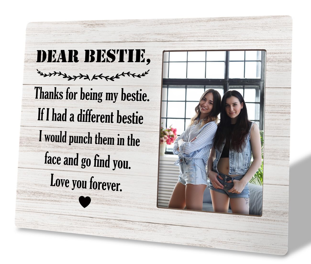 HiLus Friendship Gift, Wooden Picture Frame Gift, Picture Frame Decor Sign, Sentimental Gifts for Bestie, Funny Friend Gift, Birthday Gift for Best Friend, Gift for Her, Thanks for Being My Bestie