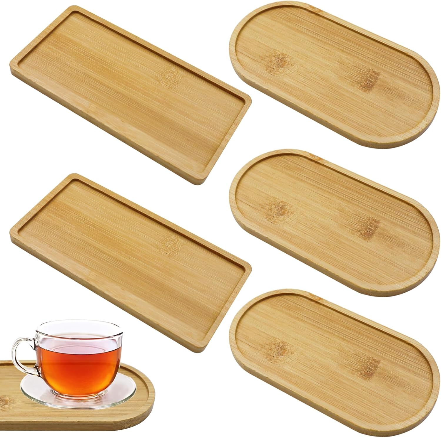 OMJMYY Oval Bamboo Serving Tray 17.5 x 8.8 Cm Small Wooden Tea Set with ...