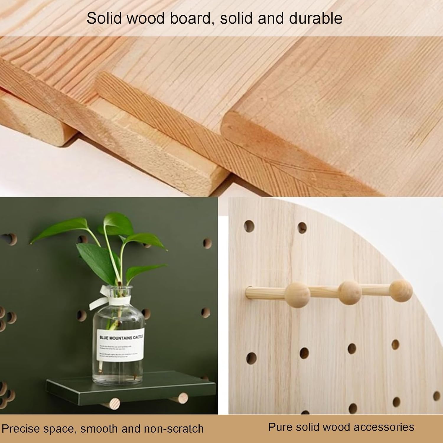 Stecktafel, Wand-Organizer, Aufbewahrung, Stecktafel, Wandhalterung, Massivholz, für Zuhause, Büro, Garage (60 x 120 cm)