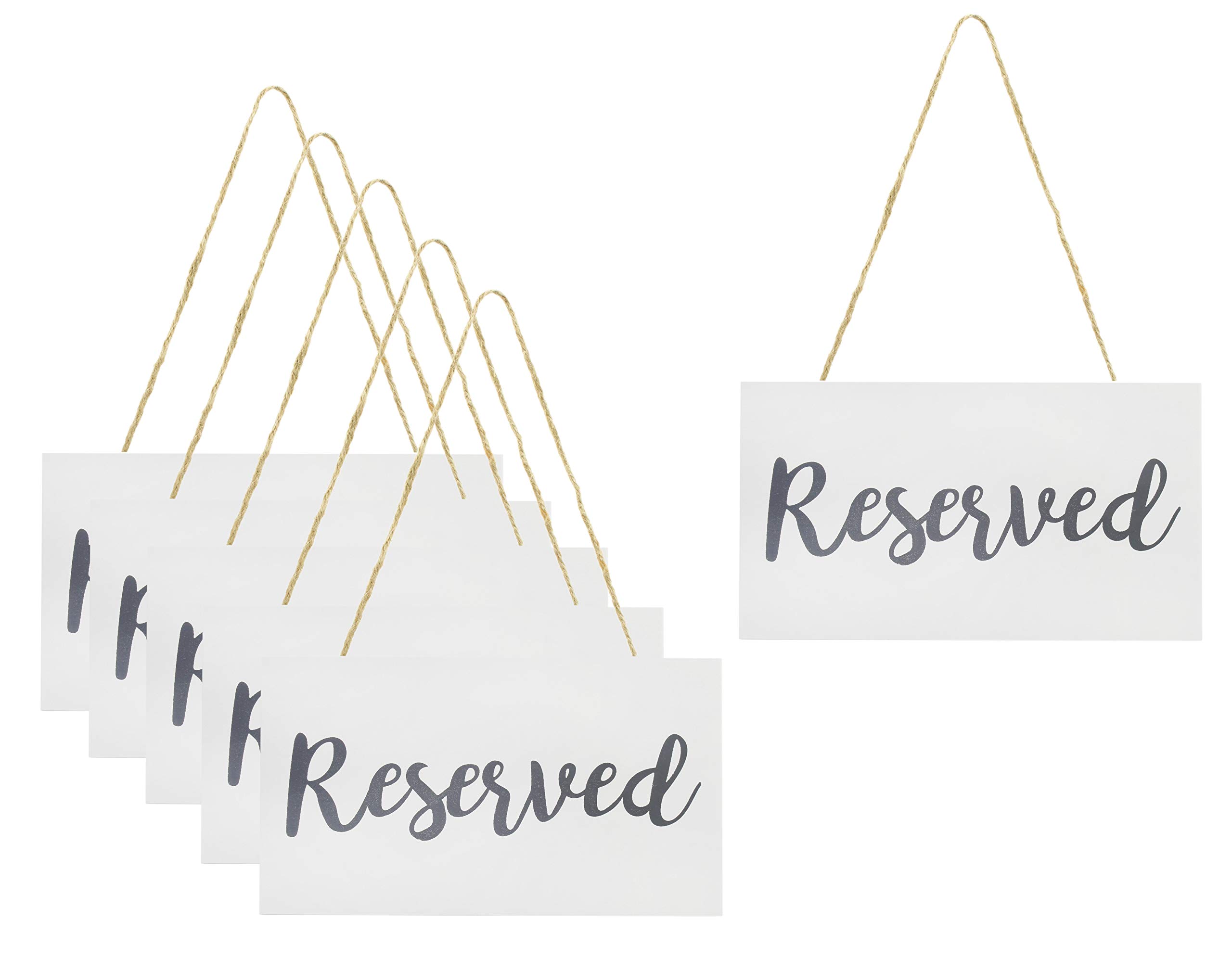 Darware Hanging Wooden Reserved Signs (6-Pack, White); Rustic Style Wood Signs for Weddings, Special Events, and Functions