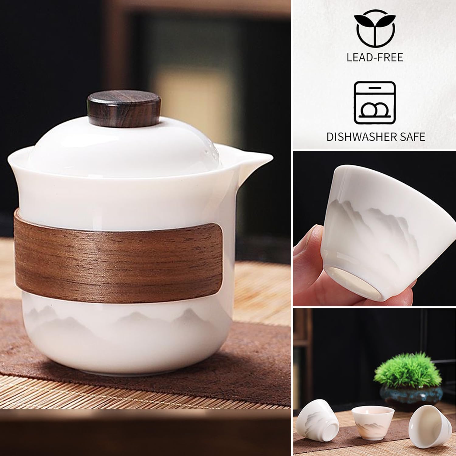 Set da tè in porcellana cinese Gongfu, set di teiera portatile in ceramica, portatile, tutto in uno, mini borsa da viaggio per viaggi, casa, regali, campeggio, picnic e ufficio, lavoro, hotel, amanti