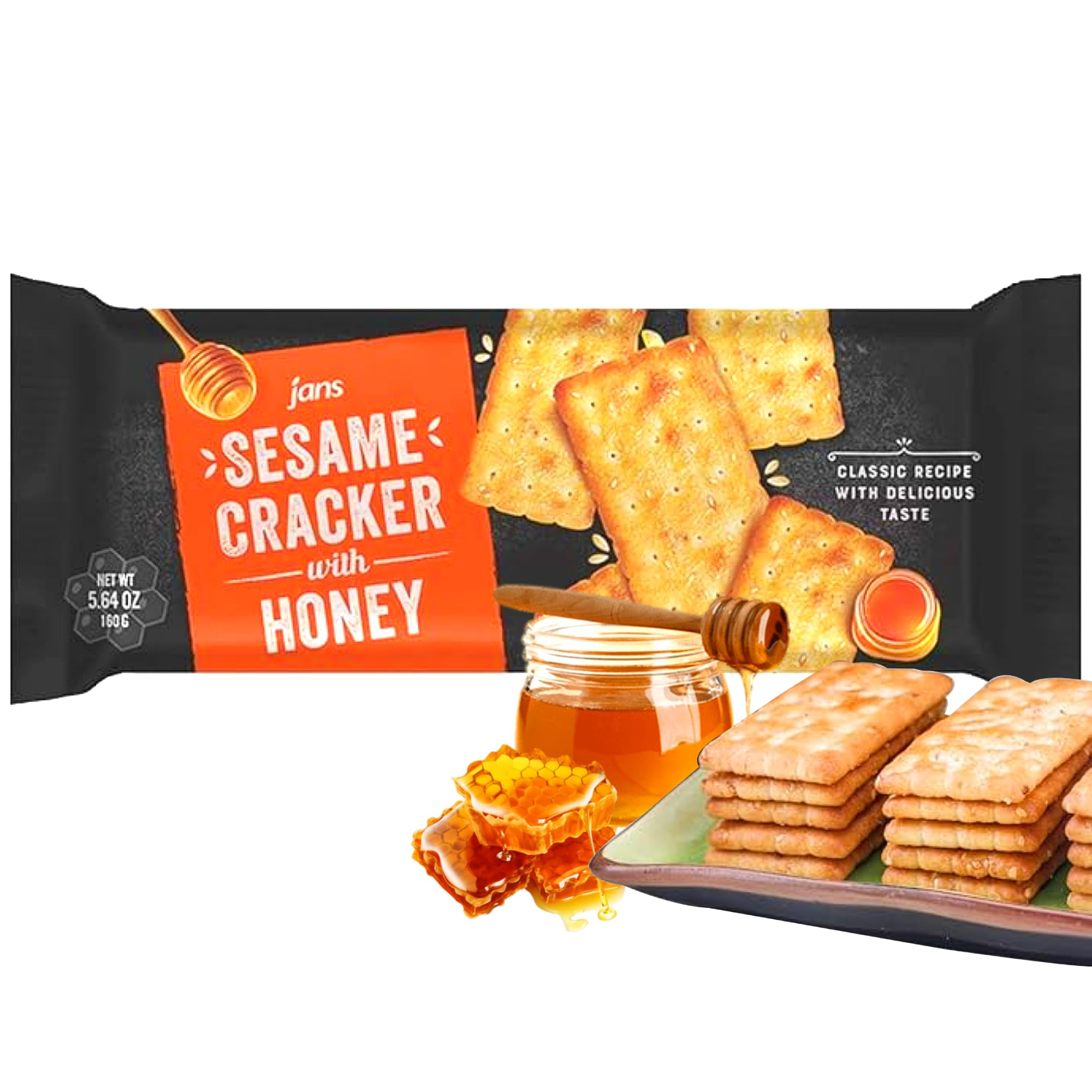 Jans Sesame Cracker with Honey 5.64 oz | Classic Recipe With Delicious Taste | Combination of Sesame Seeds and Honey | Made out of Wheat Flour | NO