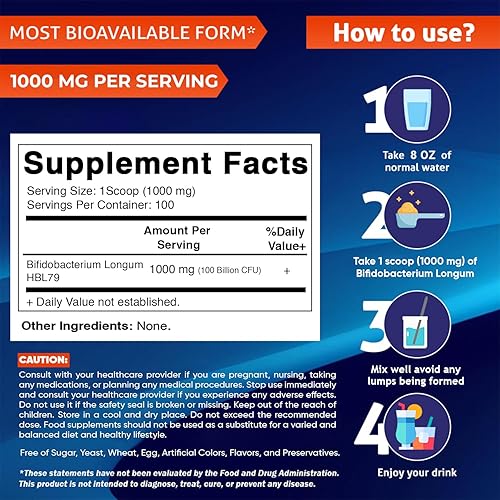 Miniatura 2 de Vitamatic Bifidobacterium Longum Probiotic Powder - Apoyo a la salud digestiva - 3.5 onzas (3.5 onzas) - 100 porciones
