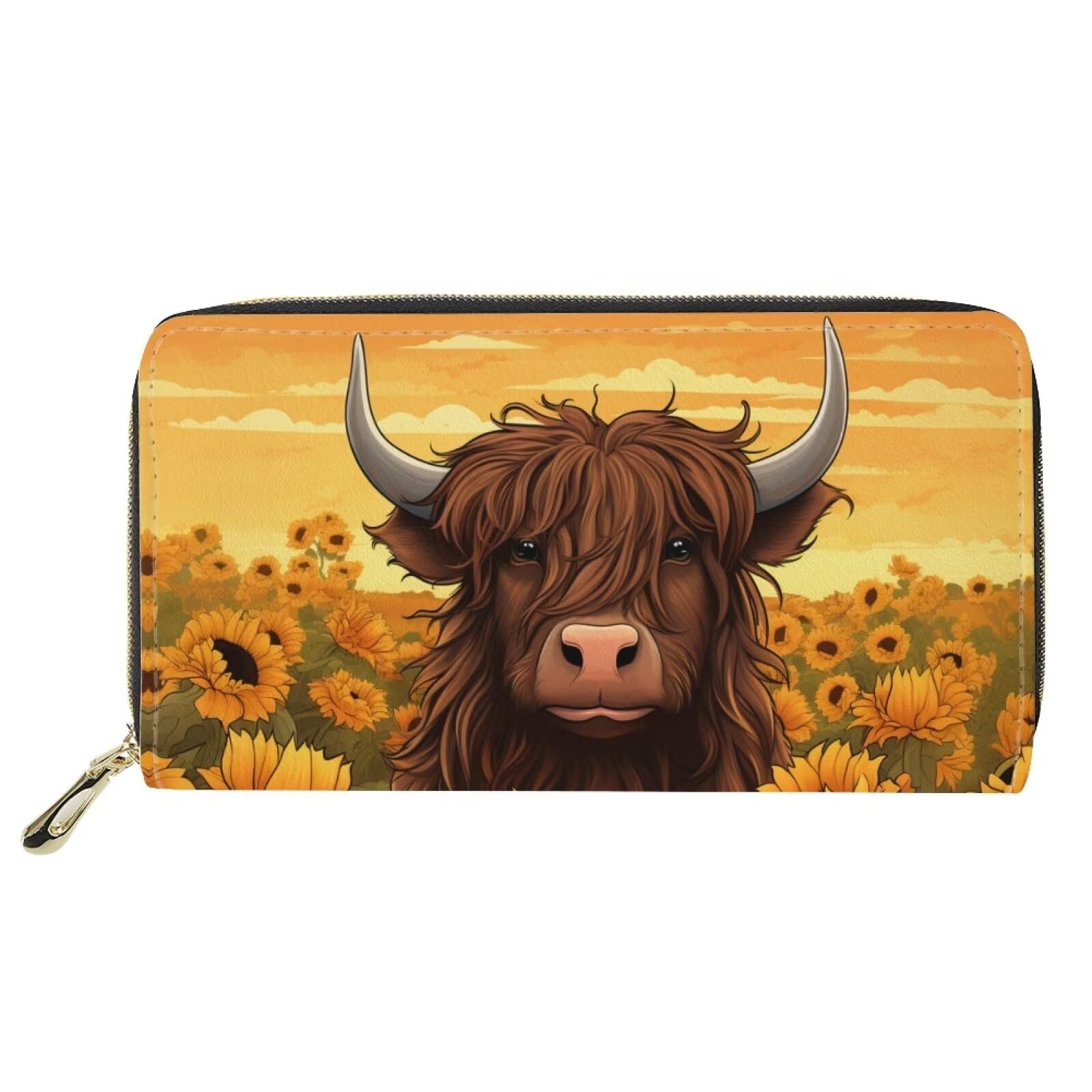 Upetstory Highland Cow Wallets for Women Girls PU Leather Purse Clutches Handbag Money Cards ID Holder Bags Zipper Pockets for Party Gifts School