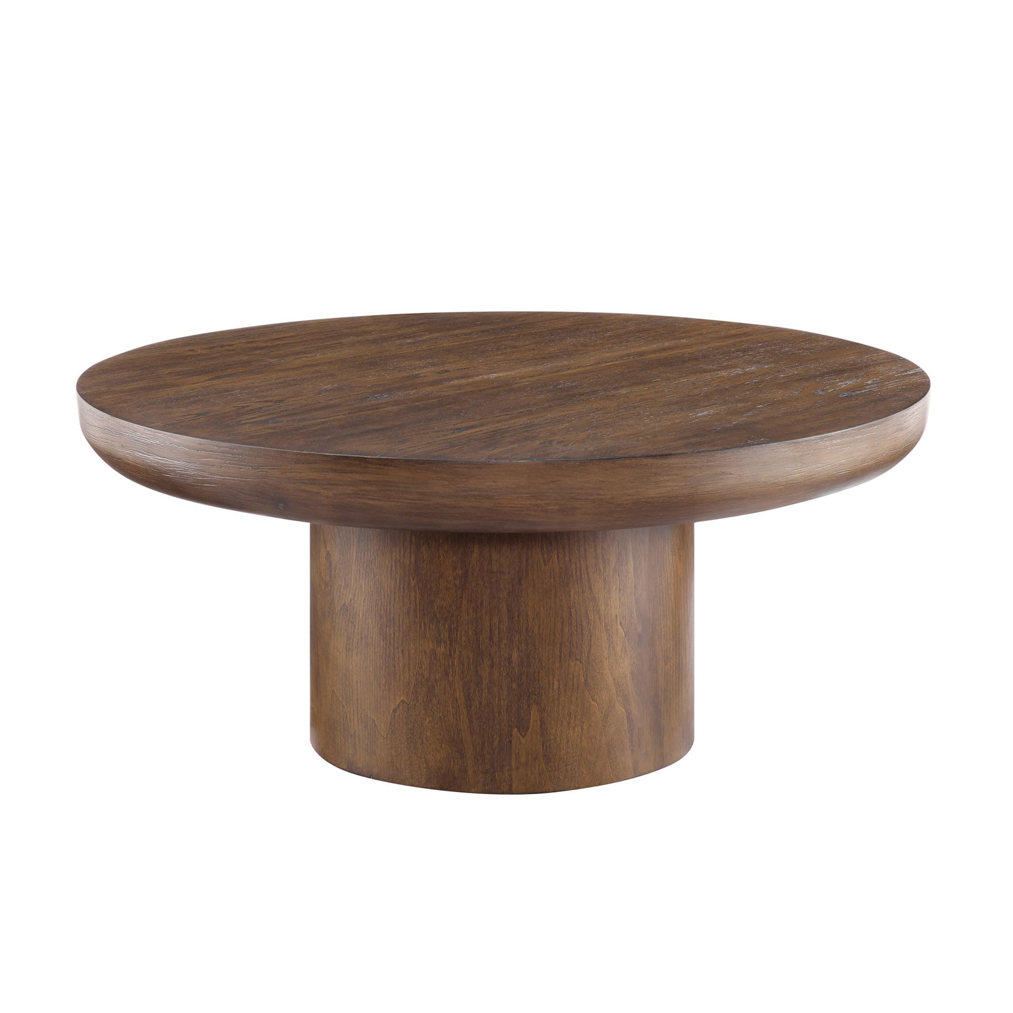SCANORDIC 35.98 Wood Round Coffee Table, Vintage Pedestal Drum