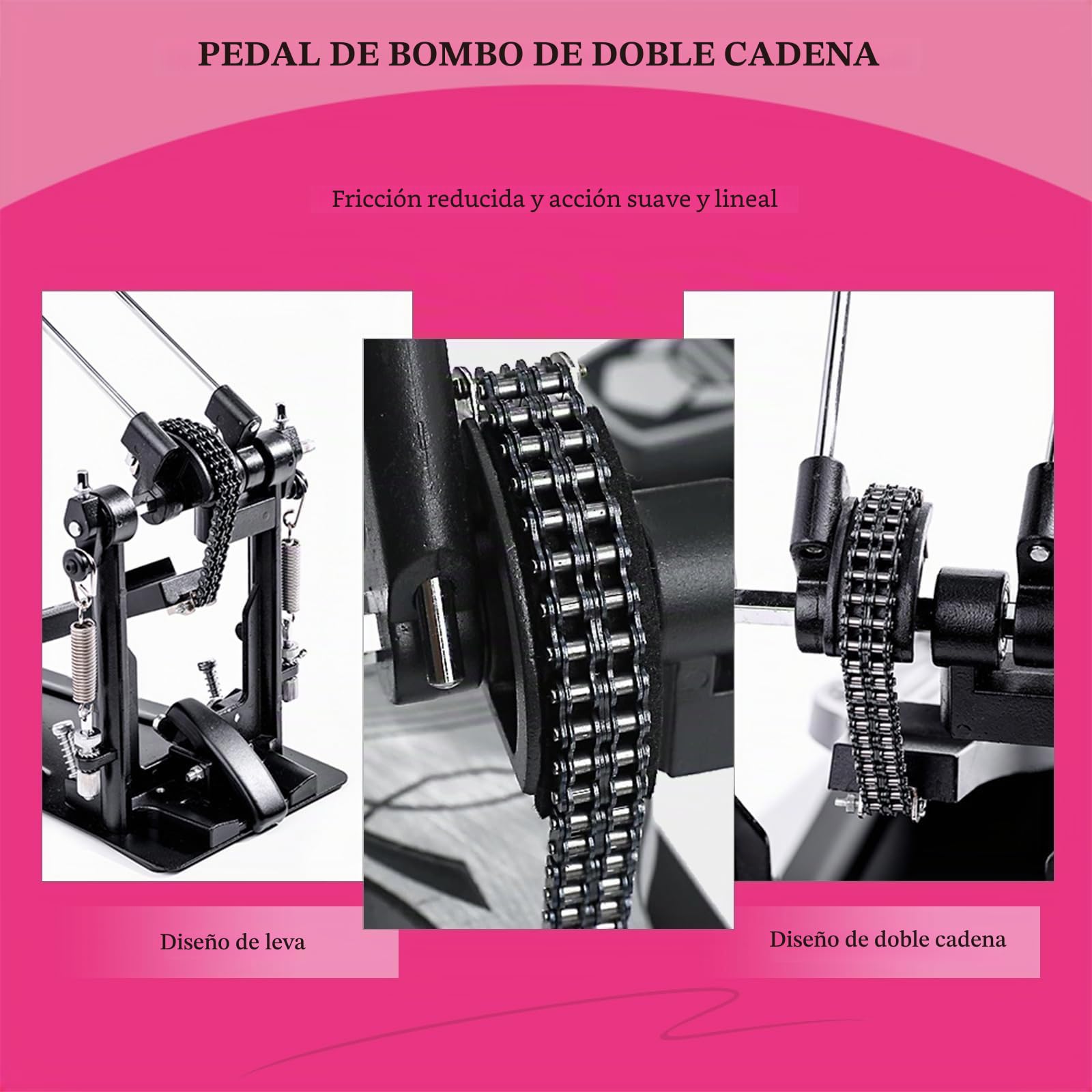 Doble pedal bombo, pedal de bombo doble con doble cadena, accesorios de percusión profesional (V-VZ14) | Pedal de bombo doble con doble cadena, respuesta directa, base estable, rendimiento ajustable para bombo