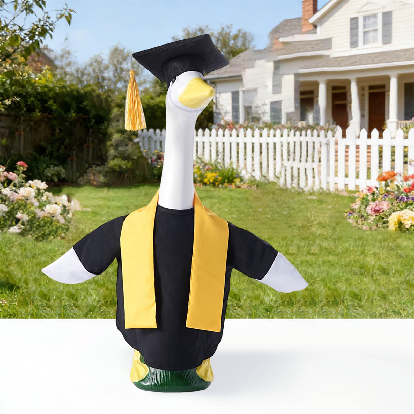 Graduation Porch Goose Outfit Plastic Lawn Goose Clothes with Graduation Cap and Gown Stoles Goose Statue Outdoor Patio Yard Lawn Art Decoration - 4