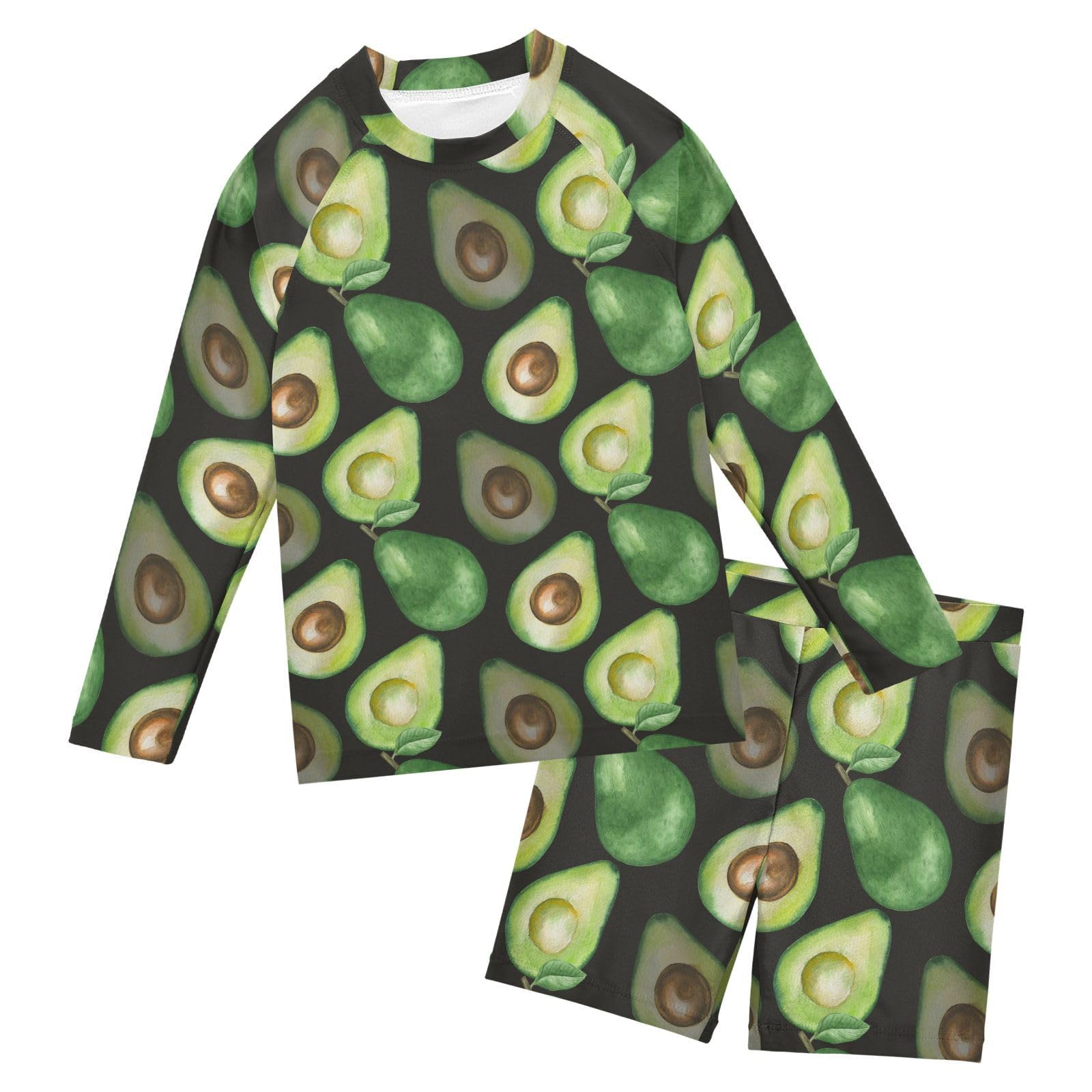 Aflyko Kids' Bathing Suit Set Avocado Fresh Long Sleeve Swim Tops with Shorts Summer Vacation Pool Party Rashguard Fun Cute Toddler Infant Beachwear, 4T Multicoloured