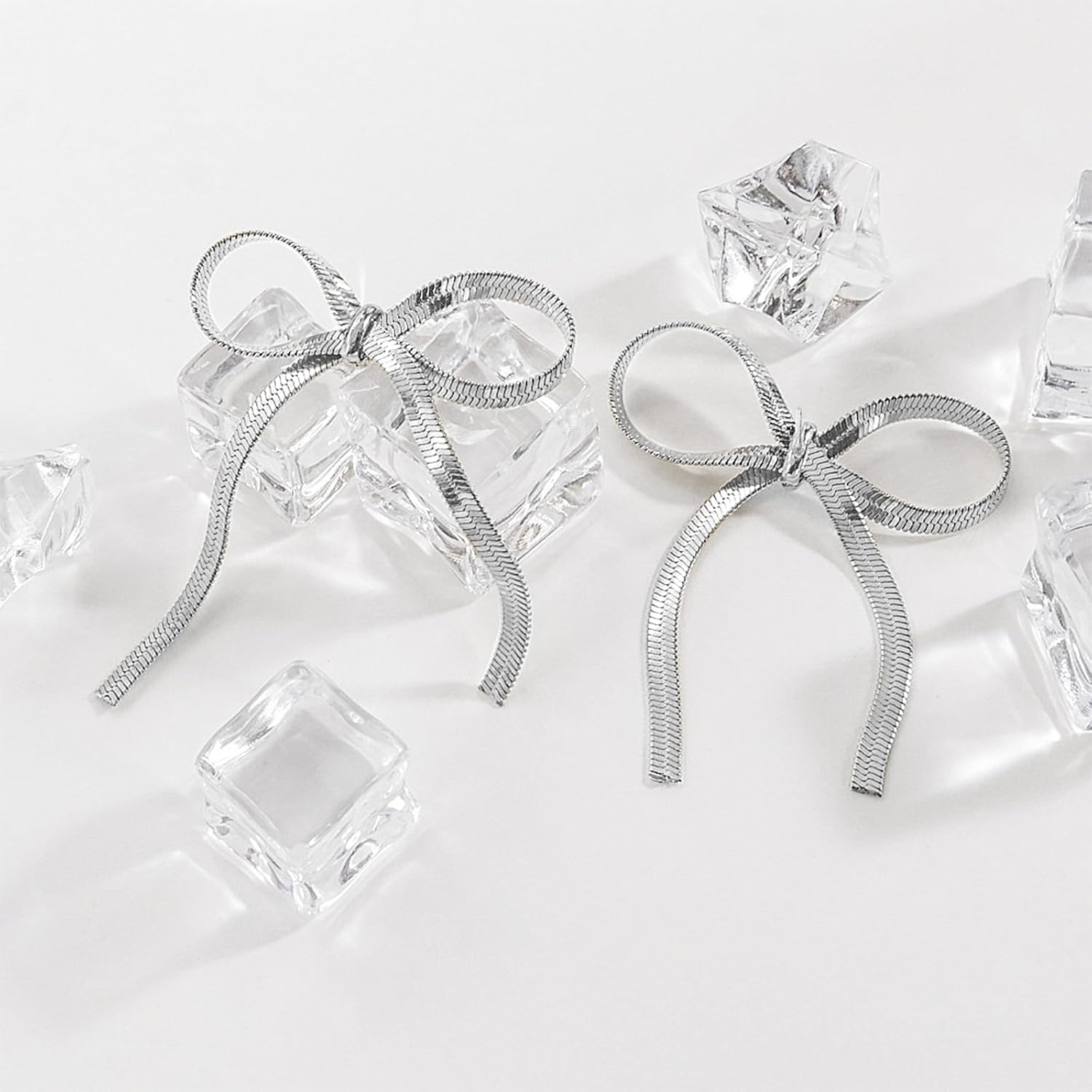 Silver Bow Drop Earrings for Women Tassel Chain Bow Earrings Ribbon Bowknot Dangle Earrings Jewelry Gifts - Image 5