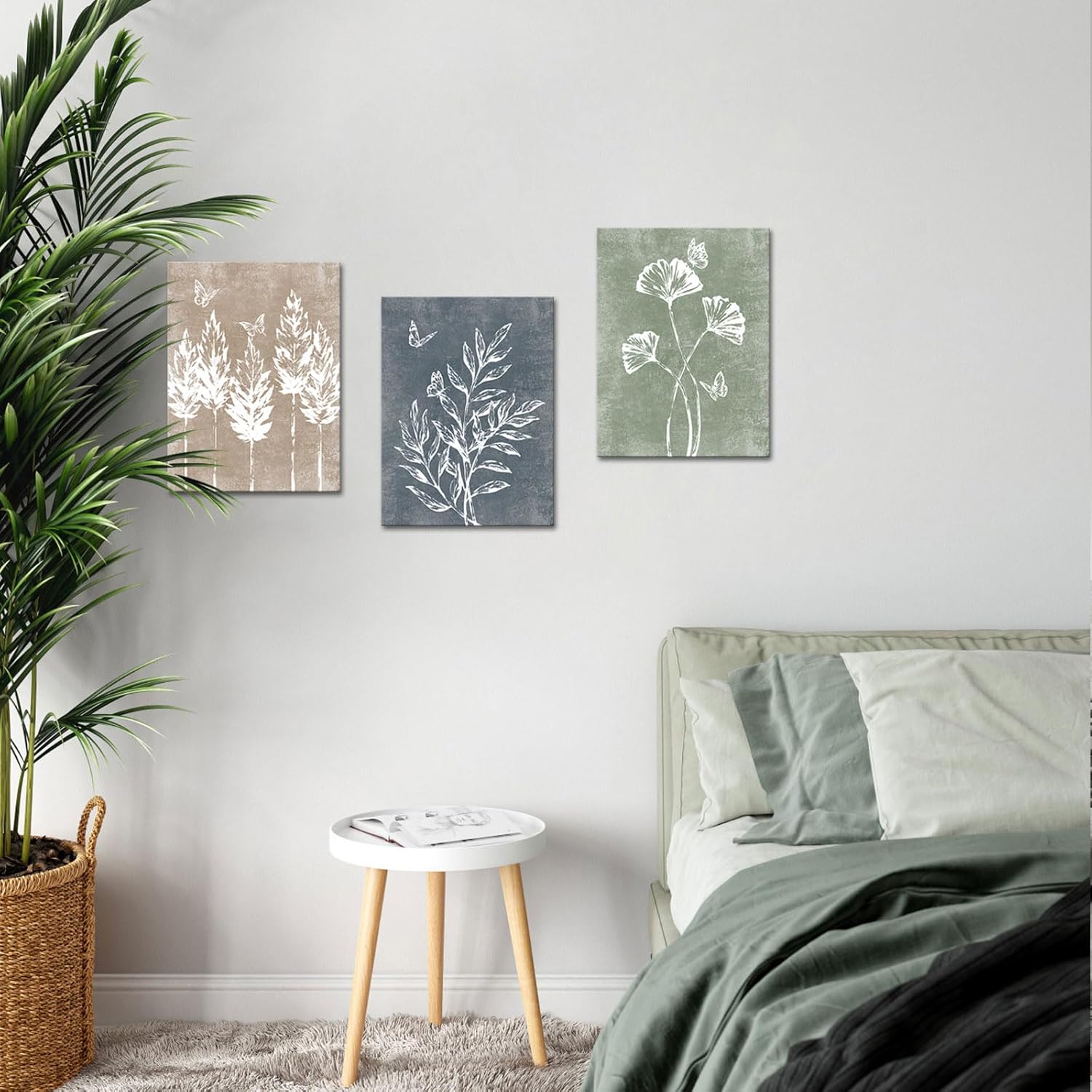 VANSEEING 3 Piece Boho Minimalist Botanical Canvas Wall Art Rustic Leaves Butterfly Painting Vintage Farmhouse Prints Modern Wall Decor for Home Kitchen Living Room Bedroom Brown Blue Green 12"x16" - Image 6