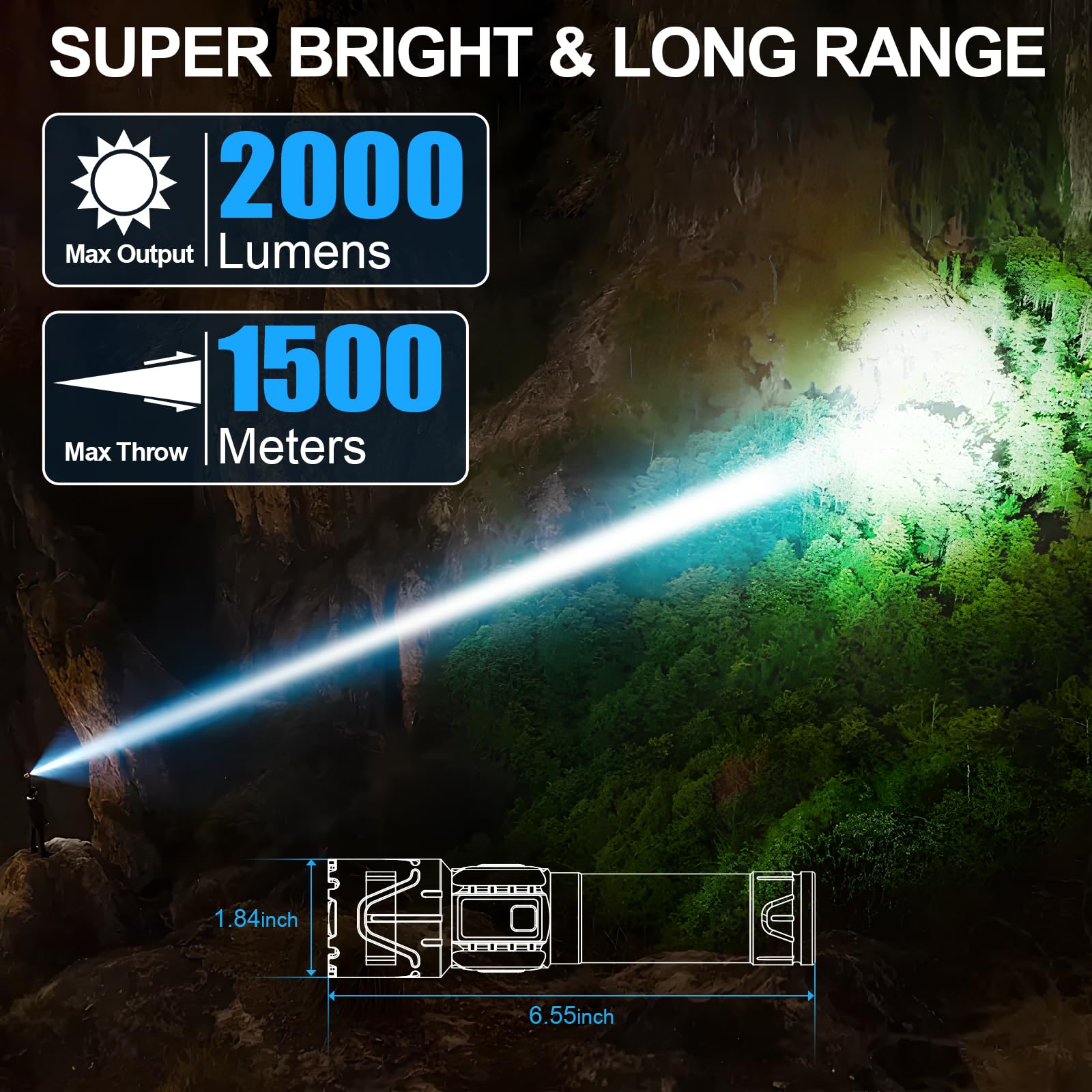 Linternas recargables de alto lúmenes, luz LED táctica súper brillante, potente linterna USB C impermeable para camping, emergencias, hogar, 5 modos, zoom (1, naranja)