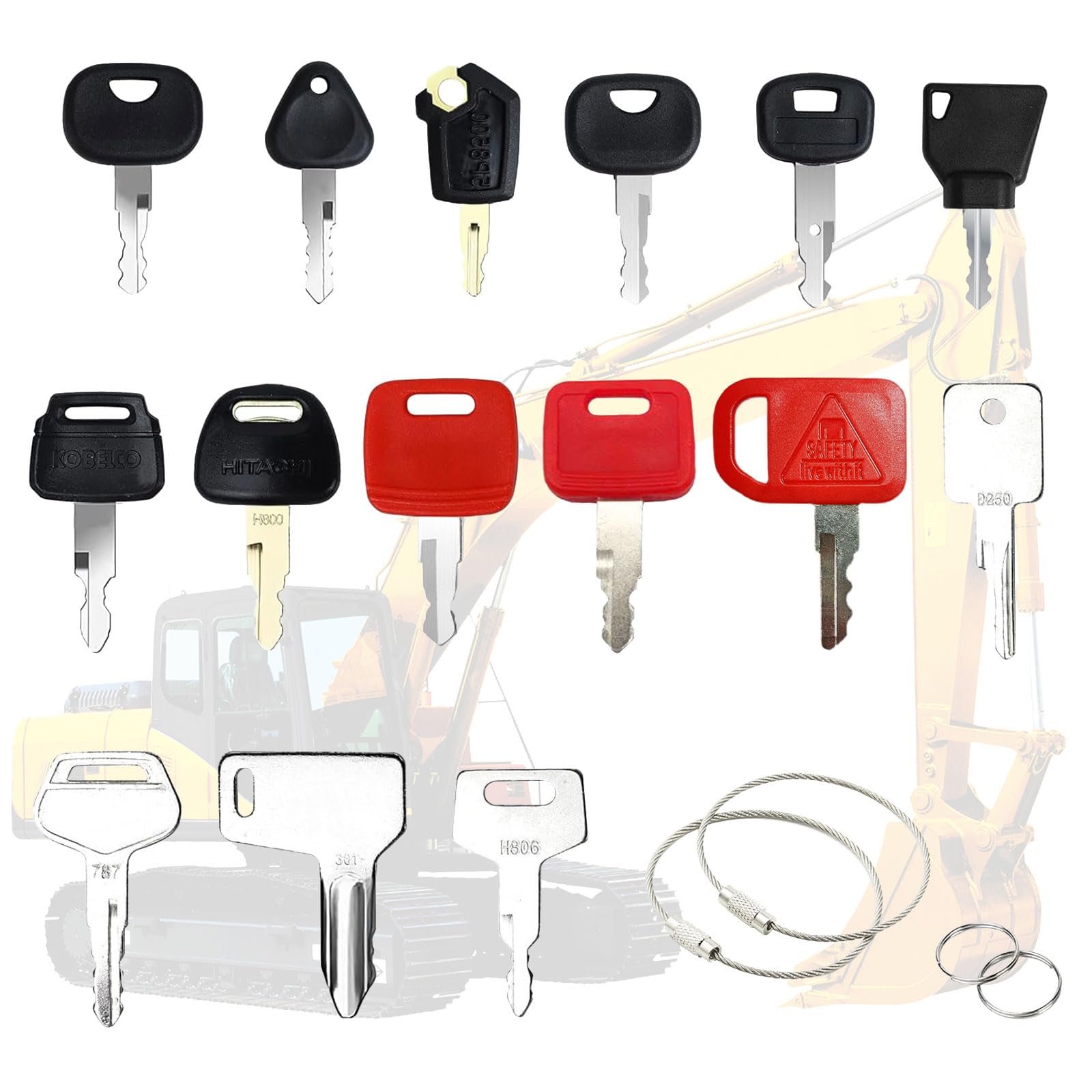 VnkloMes 19 Piece Replacement Ignition Key, Construction Machinery Key Set, Excavator Key, Ignition Key Set, Universal Construction Machinery Key Set, Motorcycle Ignition Switch for Excavator,