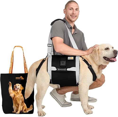 Miniatura 10 de Arnés de elevación para perros grandes, portador de cuerpo completo con asa, hasta 60 libras, para escaleras, soporte de patas traseras, lesiones en