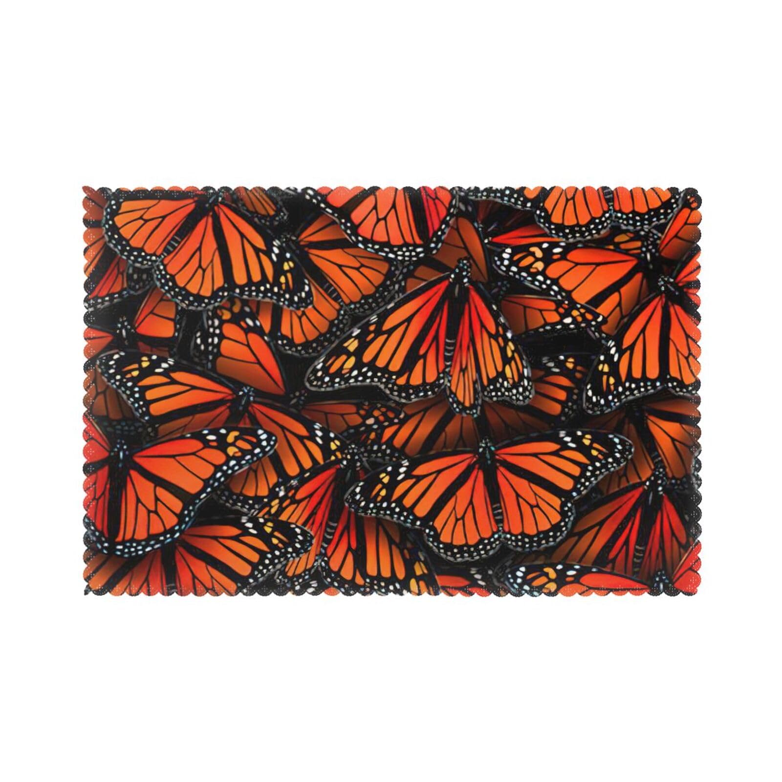 Monarch Butterflies. Print Placemats for Dining Table Set of 6 12x18 Inch Table Mats for Party Kitchen Dining.