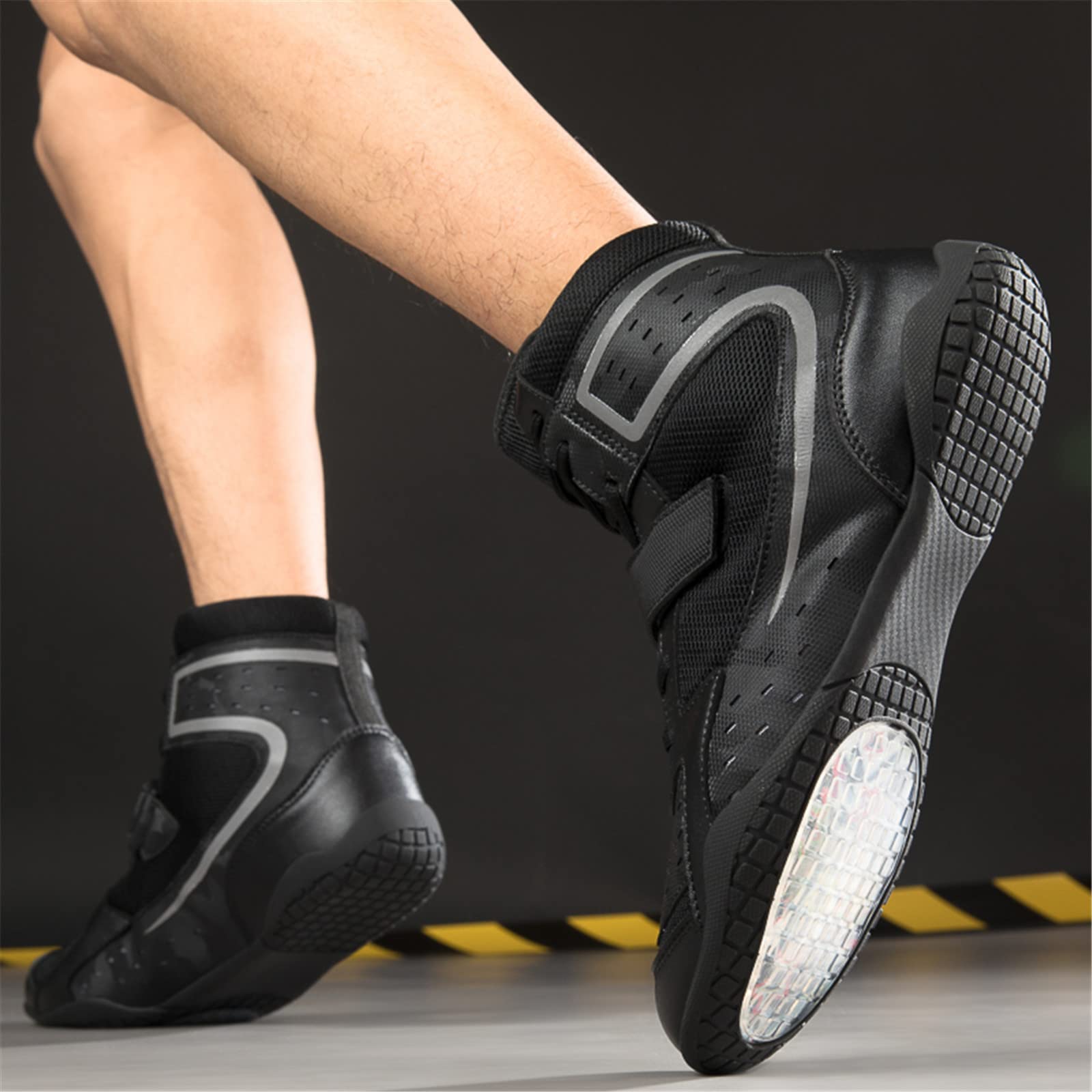 DAMANDO Frauen Boxstiefel, Atmungsaktive Gewichtheben Kickboxen Schuhe Leichte Casual High Top Wrestling Turnschuhe,Schwarz,39 EU