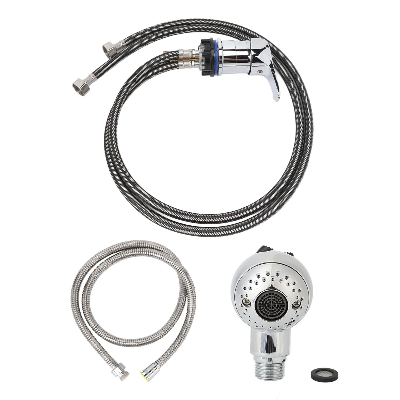 Muiltvoe Zinc Alloy Shampoo Bed Faucet Kit, Ceramic Valve Core, 120cm Soft Hose Shampoo Bed Faucet Sprayer Kit with Chrome Plating Treatment for Professional Hair Salons