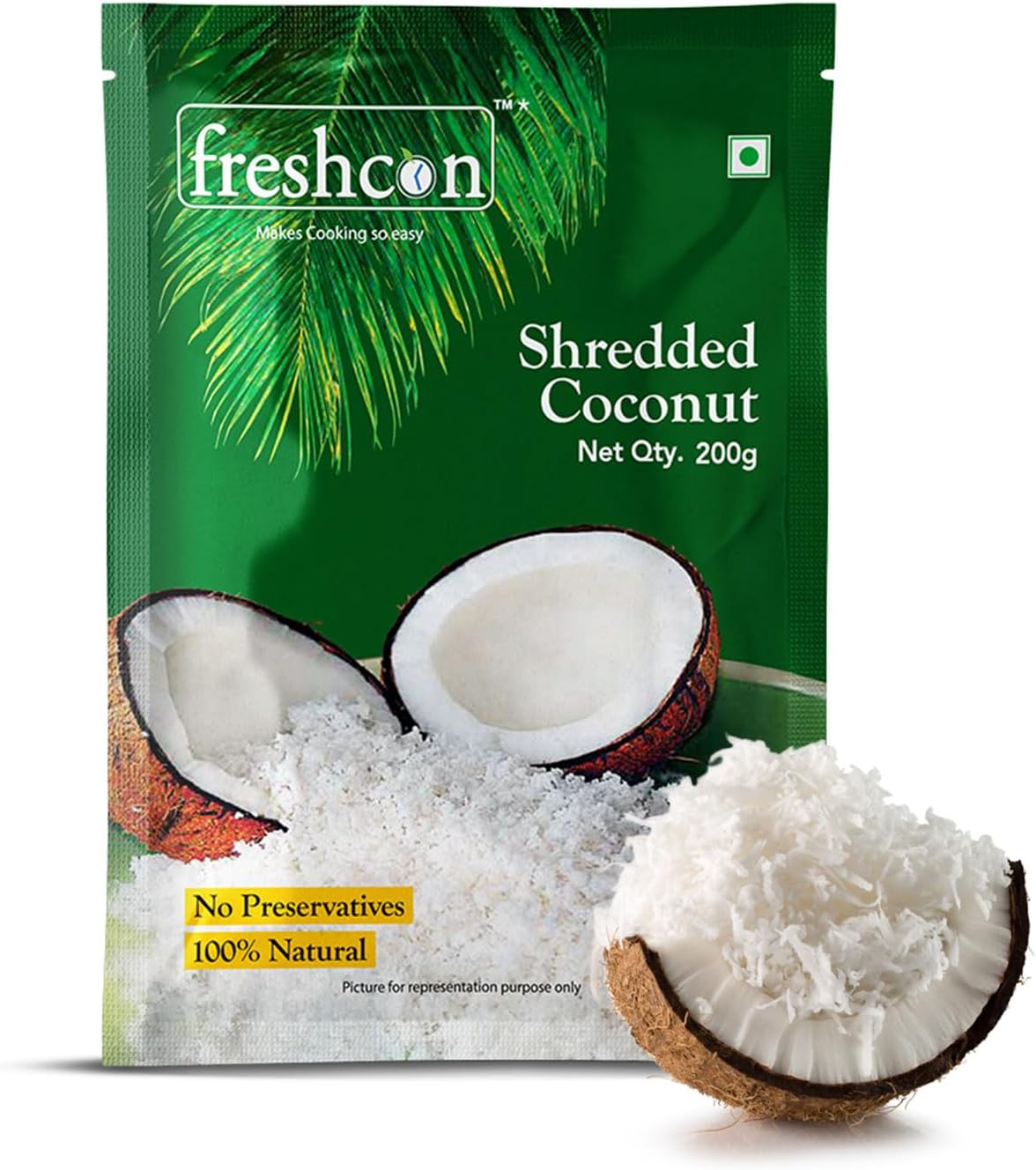 Freshcon Frozen Shredded Coconut 200gm | Natural Freshly Grated Nariyal, No Preservatives | Instant Ready to Use for Cooking, Baking, Chutney, Curries & Desserts