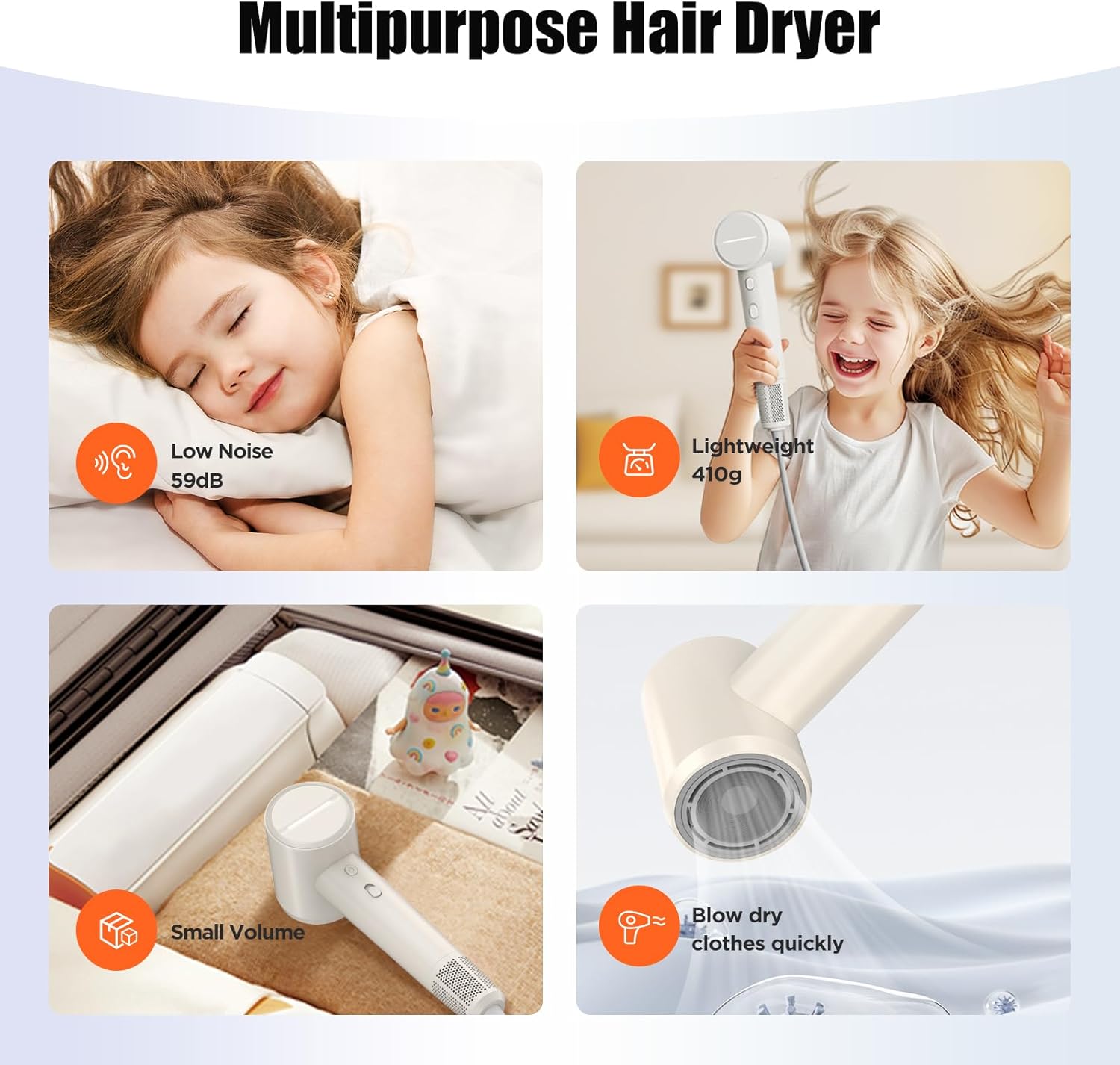 Plasma Hair Care Travel Blow Dryer - High Speed Ionic Dryer with 4 Modes, Thermo-Control, Low Noise, Fast Drying for Home or Travel (Beige) - Image 7