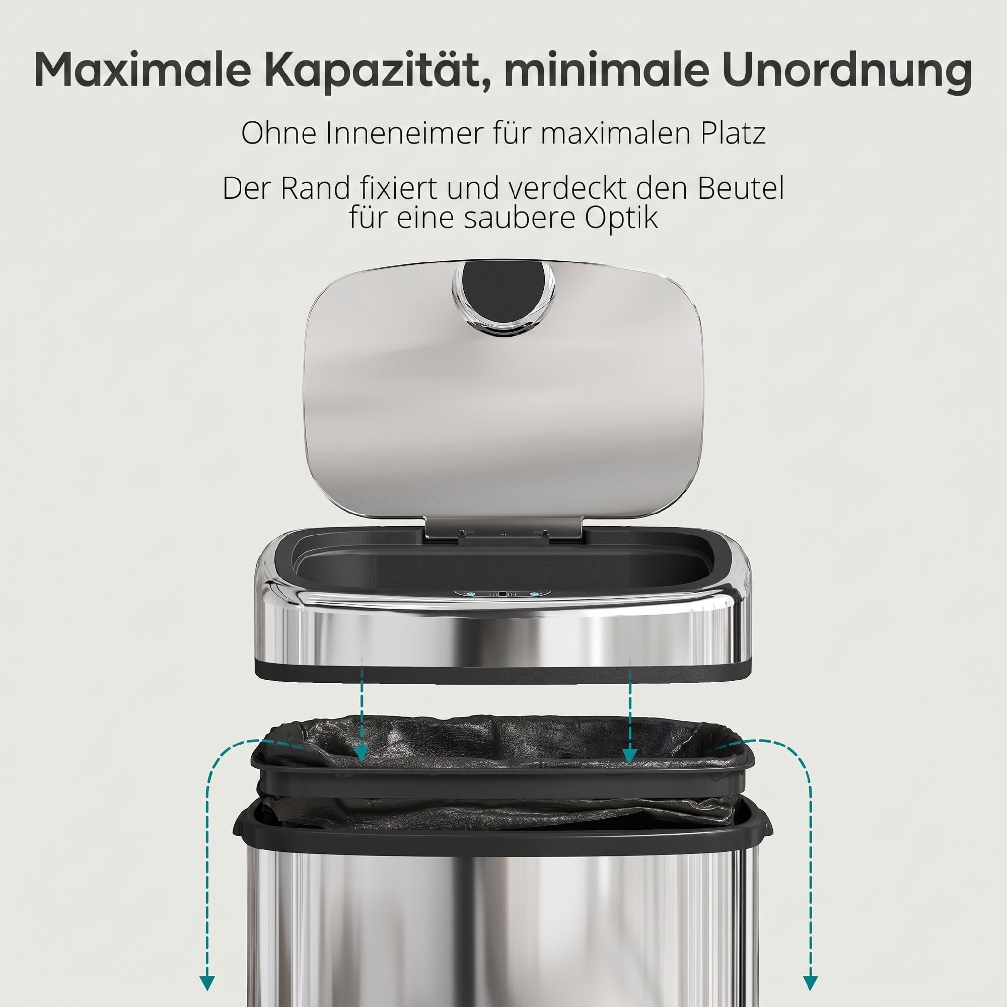 HOMCOM Sensor Mülleime 68Lr Automatik Bewegungssensor Edelstahl Silber | Wasserdichter Abfalleimer, für Büro, Schlafzimmer, Küchen