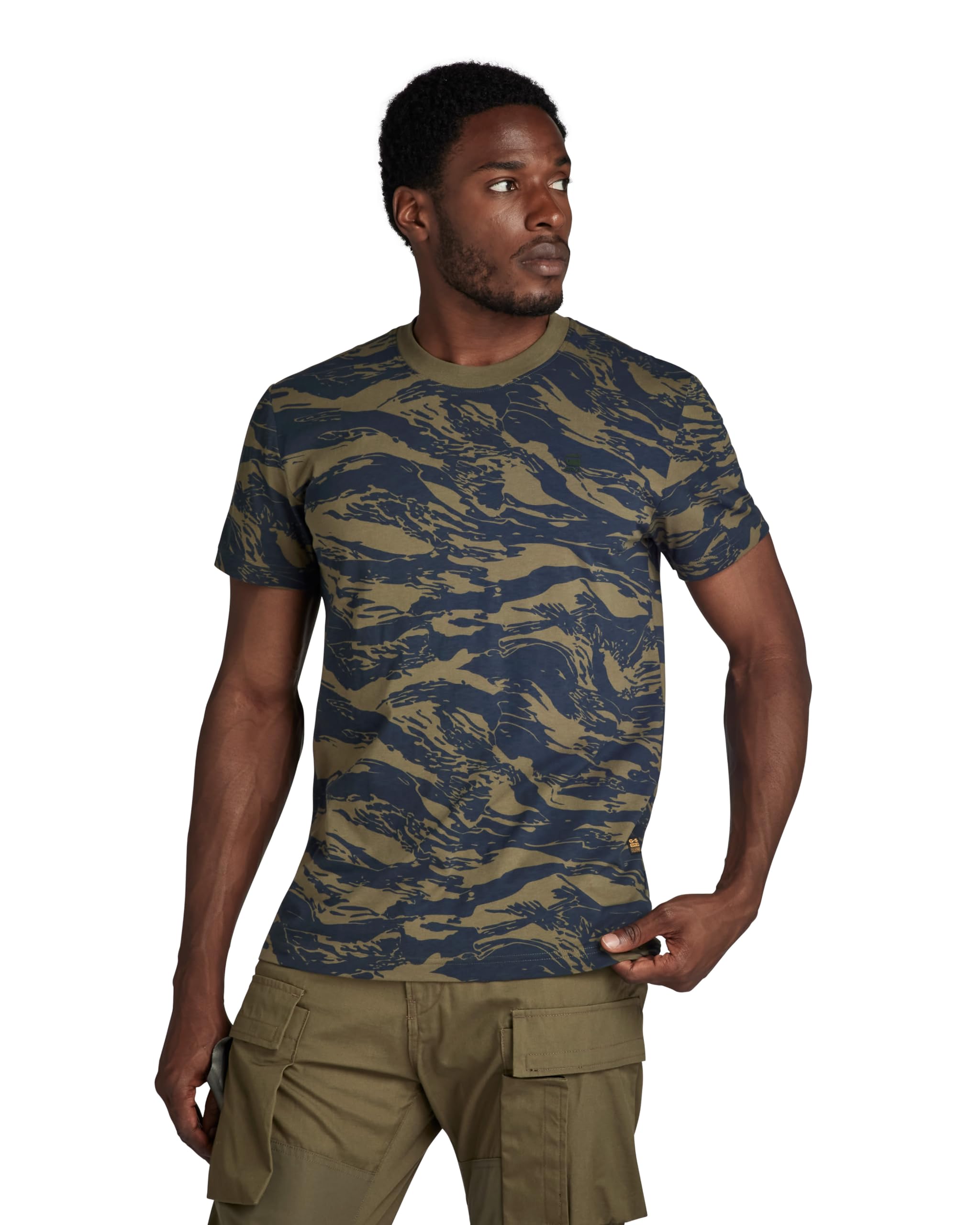 G-Star Men's Tiger Camo T-Shirt, Multicolor (shadow olive 2L tiger camo D24421-C334-G393), S
