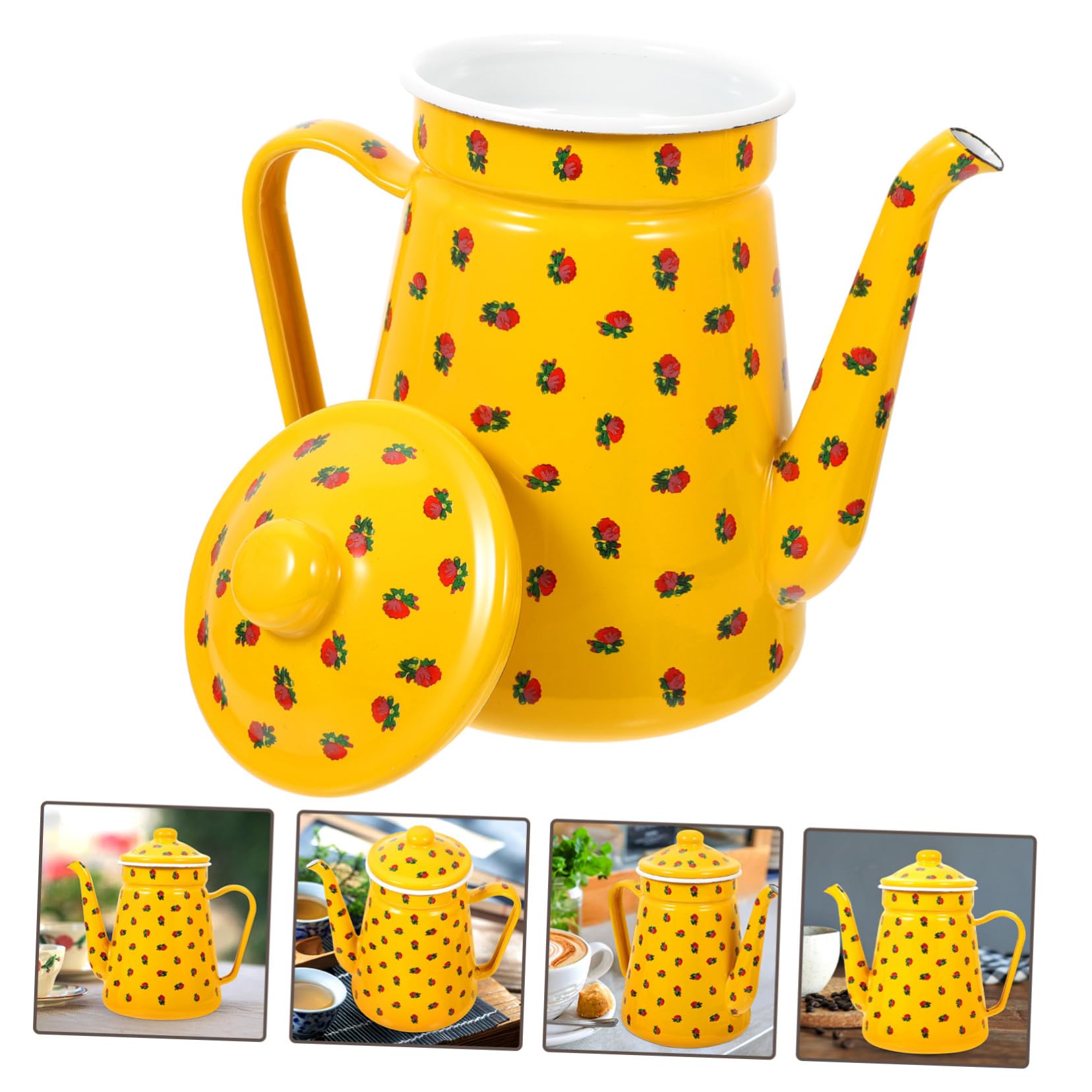 Cabilock Bouilloire Émaillée et Poignée Ergonomique avec Bec Fin Vintage 1,5l pour Bureau et Préparation de Thé la Maison