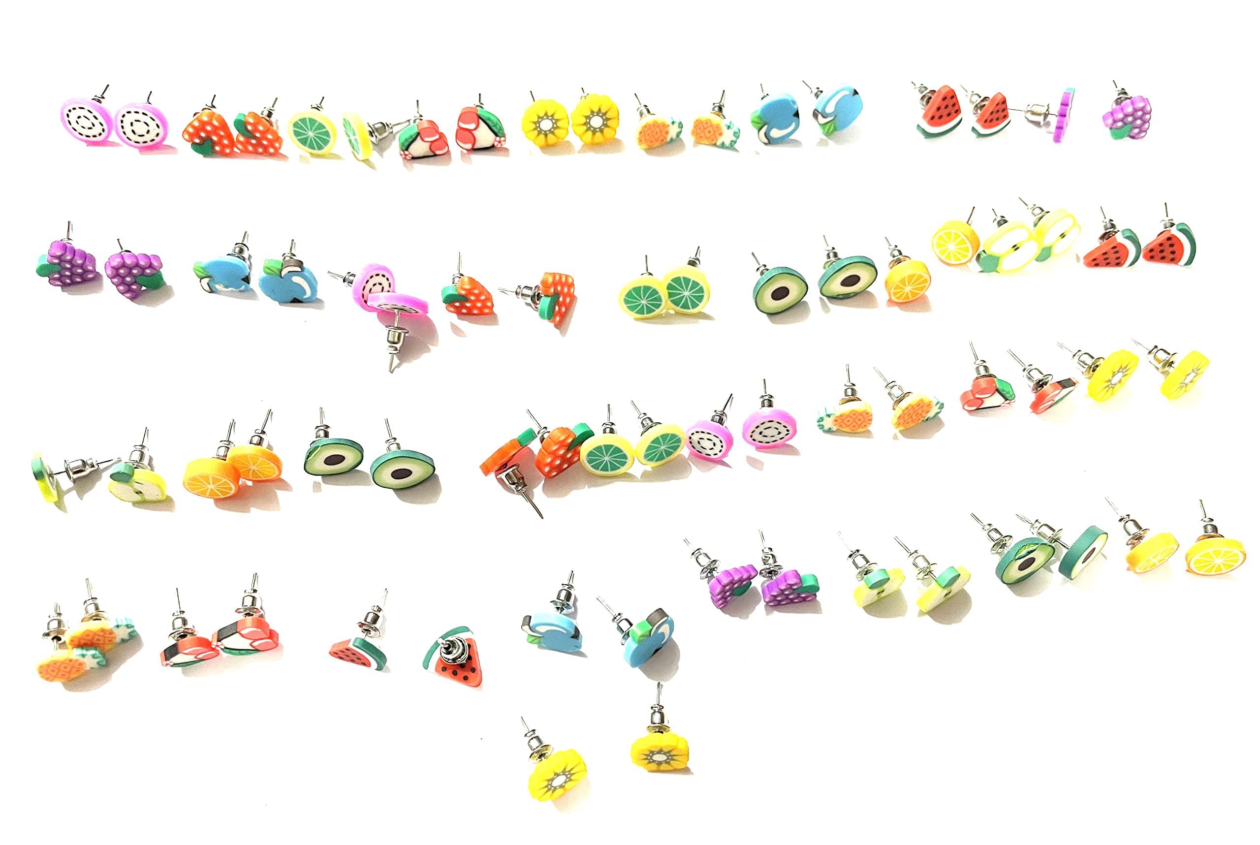 Fashion Polymer Rubber Fruit Earring, Multi, 36 Pair, Small Stud Earrings, MULTI