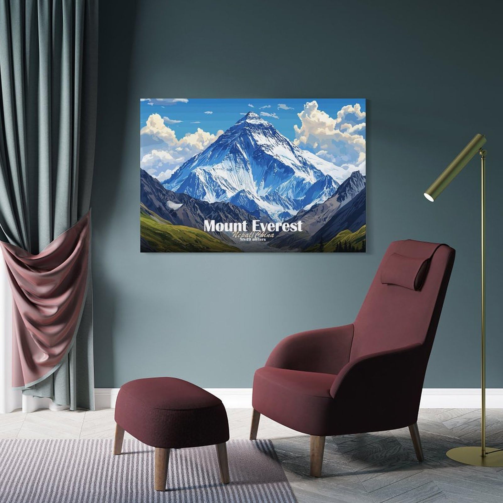 Junmoney Mount Everest Illustration Canvas Wall Art 12x18inch(30x45cm), for Wall Displays, Bedrooms Or Room Updates, Ideal for Building A Coordinated Art Wall