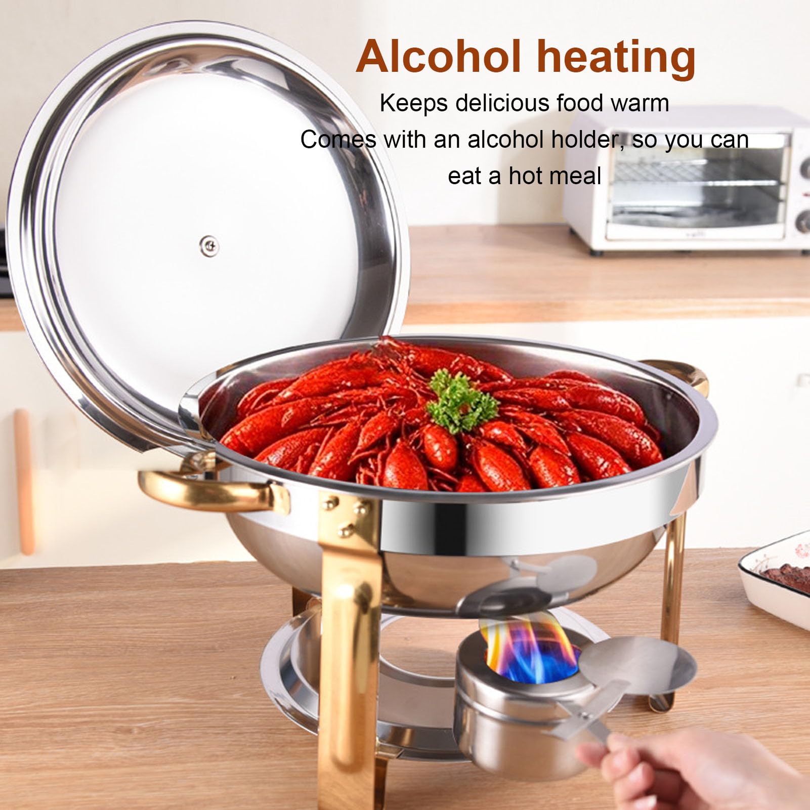 Buffet Chafing Dish, Servidor de Buffet Multifuncional Redondo de Acero Inoxidable de 4,5 L con Tapa y Piezas Apilables para Restaurante, Hotel, Fiesta, Boda, Evento Escolar