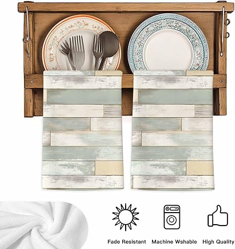 Miniatura 4 de Kitchen Towels Set of 4 Sage Green Wood Grain Dish Towels and Dishcloths Sets Decorative Tea Towel Rustic Retro Wooden Absorbent Hand Towels for