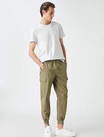 Herren Cargo Jogger Aus 100% Baumwolle – Grau, Größe 42, Mit Drawstring & Taschen