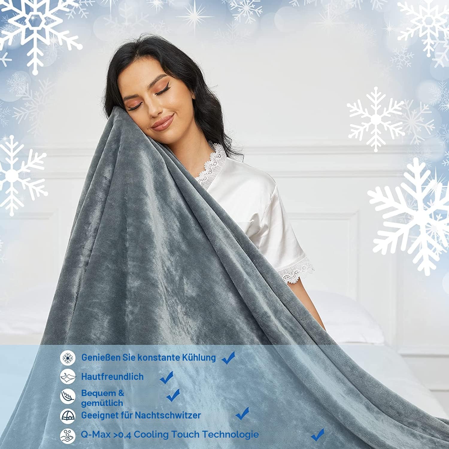 Uplayteck Kühldecke 150 x 200cm, Leichte Sommerdecke mit Japanische Arc-Chill Q-Max>0.4 Kühlfasern, Kühl und Hautfreundlich, 2 in 1 Doppelseitig Cooling Blanket Dünne Selbstkühlende Decke für Menschen