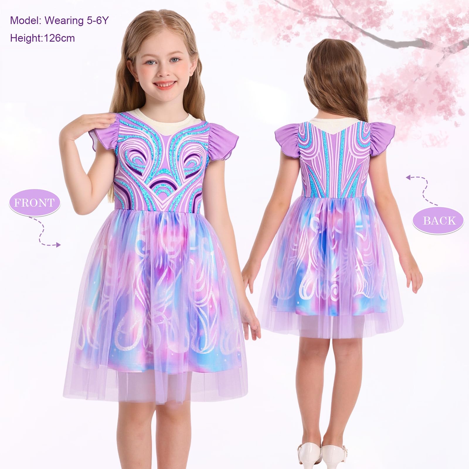 Marendyee Good Witch Costume Kids Princess World Book Day Costumes for Girls Flutter Sleeve Witches Dress up Toddler Girl Fairy Christmas Fancy Party Outfit Mesh Dresses 2-3 Years - Image 2