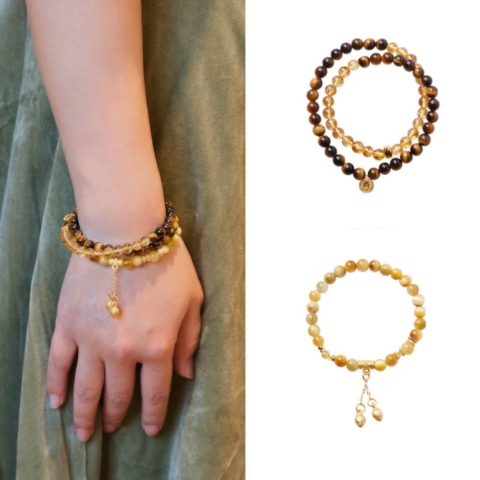 Braccialetto Donna Bracciale Fortunato A Doppio Filo, Impilabile per Buona Fortuna-Marrone