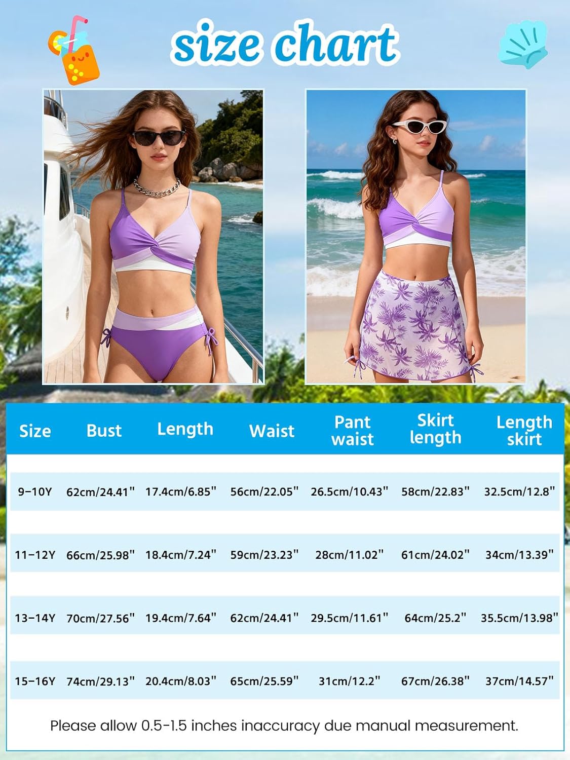 Girls Swimsuit with Skirt Twist Cross Bikini Set Teen Girls Swimming Bathing Suit with Adjustable Shoulder Straps