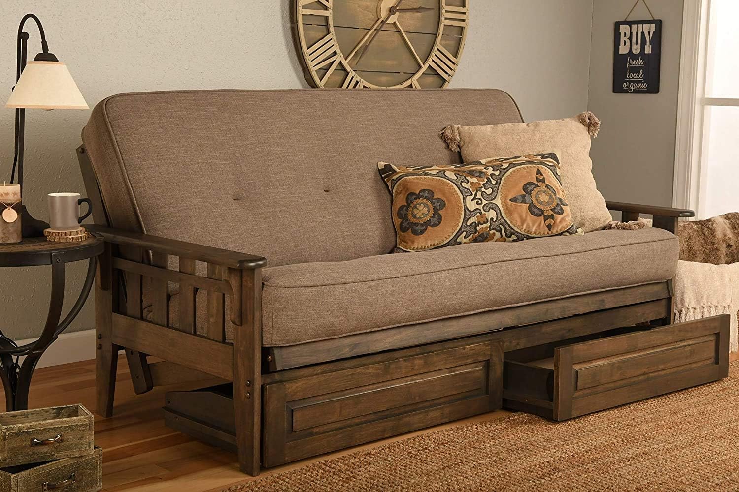 Futon Cover Only Linen Textile Fabric Collection Fits 6-8 inch Futons Mattress Full Size (Light Grey)