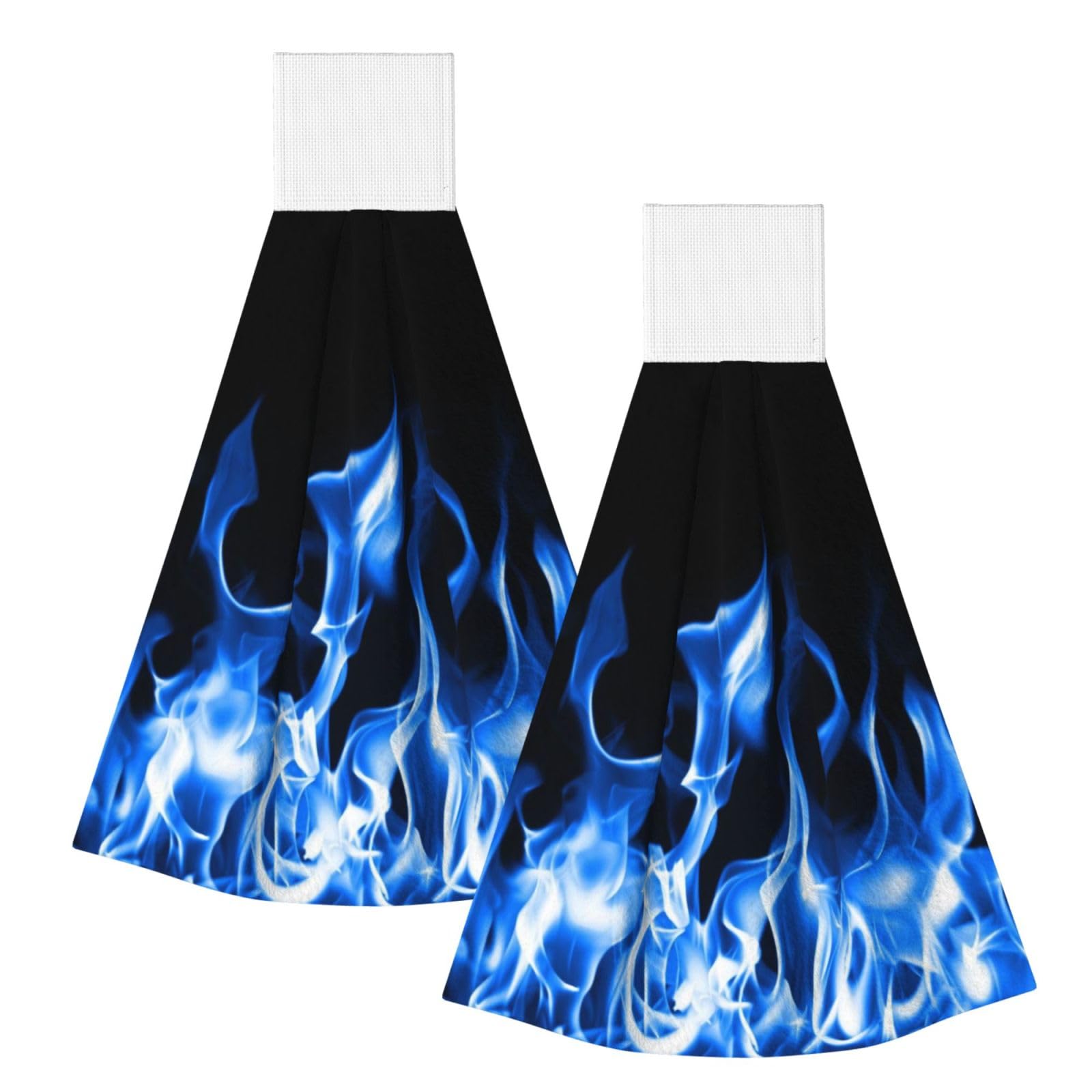 DOPKLNA A Blue Fire, 2 Pcs Hanging Coral Fiber Hand Towels for Bathroom, Absorbent Kitchen Towels