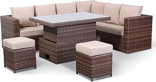 Club Rattan Spring Pansy Range RHF Large Dining Corner Set with Rising Table In Large Brown