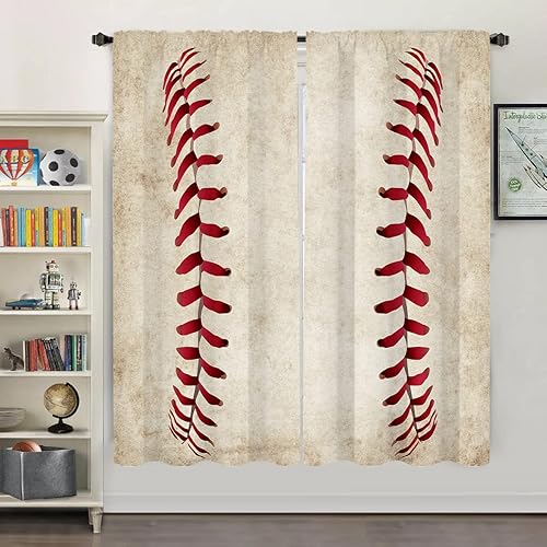 Miyotaa Cortinas deportivas de béisbol para ventana, 2 paneles de 42 pulgadas de ancho x 63 pulgadas de alto, bolsillo para barra, adolescentes, Miyotaa Cortinas deportivas de béisbol para ventana, 2 paneles de 42 pulgadas de ancho x 63 pulgadas de alto, bolsillo para barra, adolescentes,