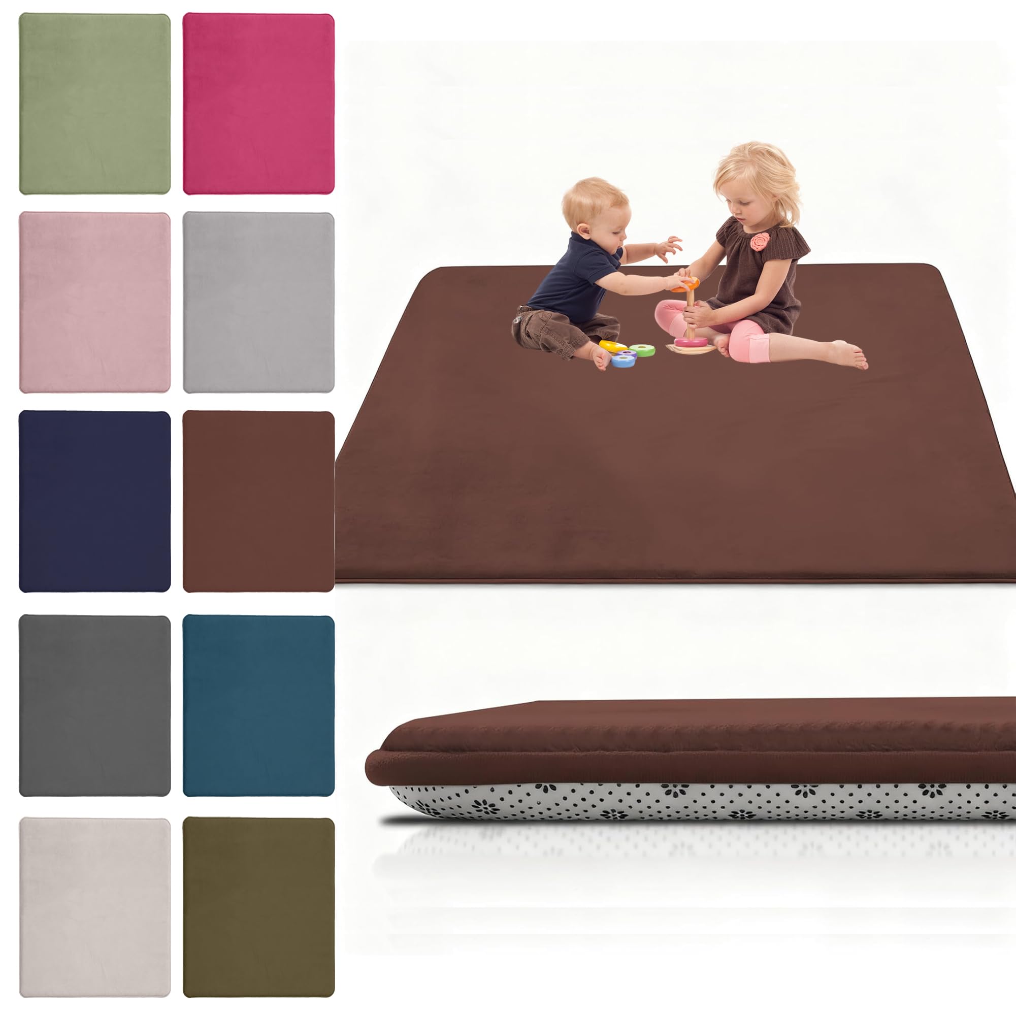 Coral Velvet Baby Play Mat, 200 x 350 cm Nursery Light Babies Mats for Floor Play with Non-slip Backing, 2CM Thick Baby Crawling Mat Nursery Rug for Crawling & Playing for Bedroom, Kids Room