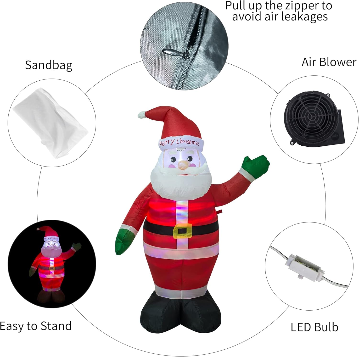 AJY 4ft Christmas Inflatable Santa Claus Inflatable Holiday Lighted Blow up Lighted Santa Claus Yard Decoration Suitable for Christmas Indoor and Outdoor