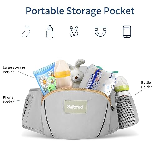 Miniatura 8 de Safotad Portabebés con asiento de cadera, ergonómico en posición M 6 en 1, portabebés para recién nacidos a niños pequeños, soporte para la cabeza y