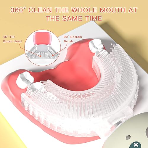 Miniatura 5 de Cepillo de dientes en forma de U para niños, 2 piezas, cepillo de dientes de entrenamiento para niños pequeños, cabezal de cepillo de silicona suave