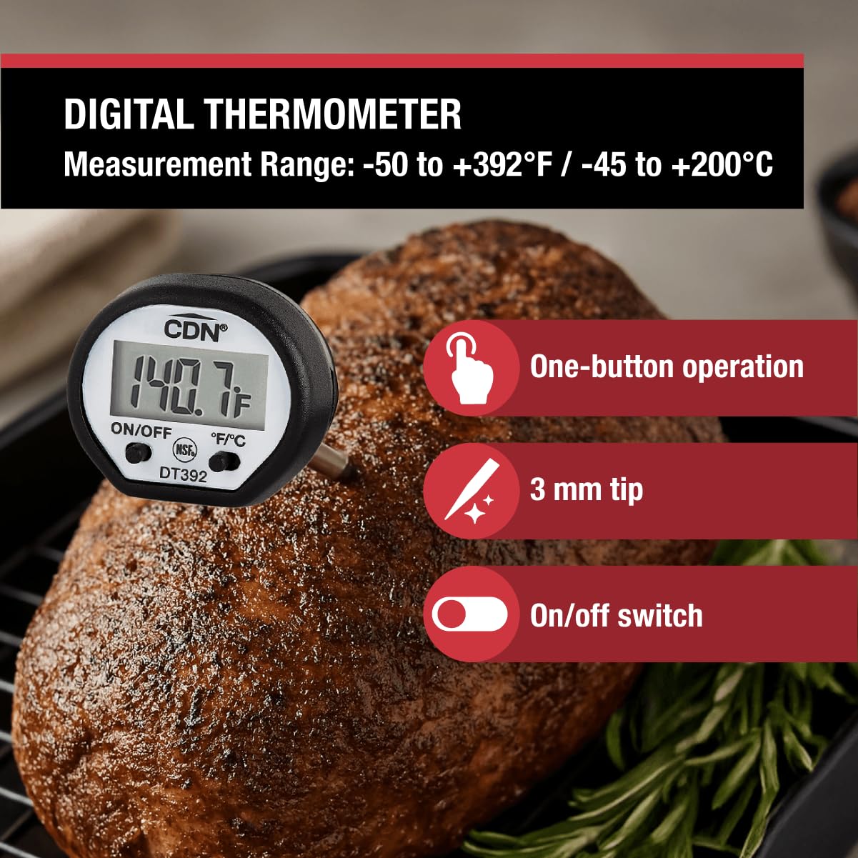 CDN Juego de 3 termómetros de chef de regalo, incluye temporizador de sonda digital, termómetro de carne, termómetro de superficie de parrilla/horno.