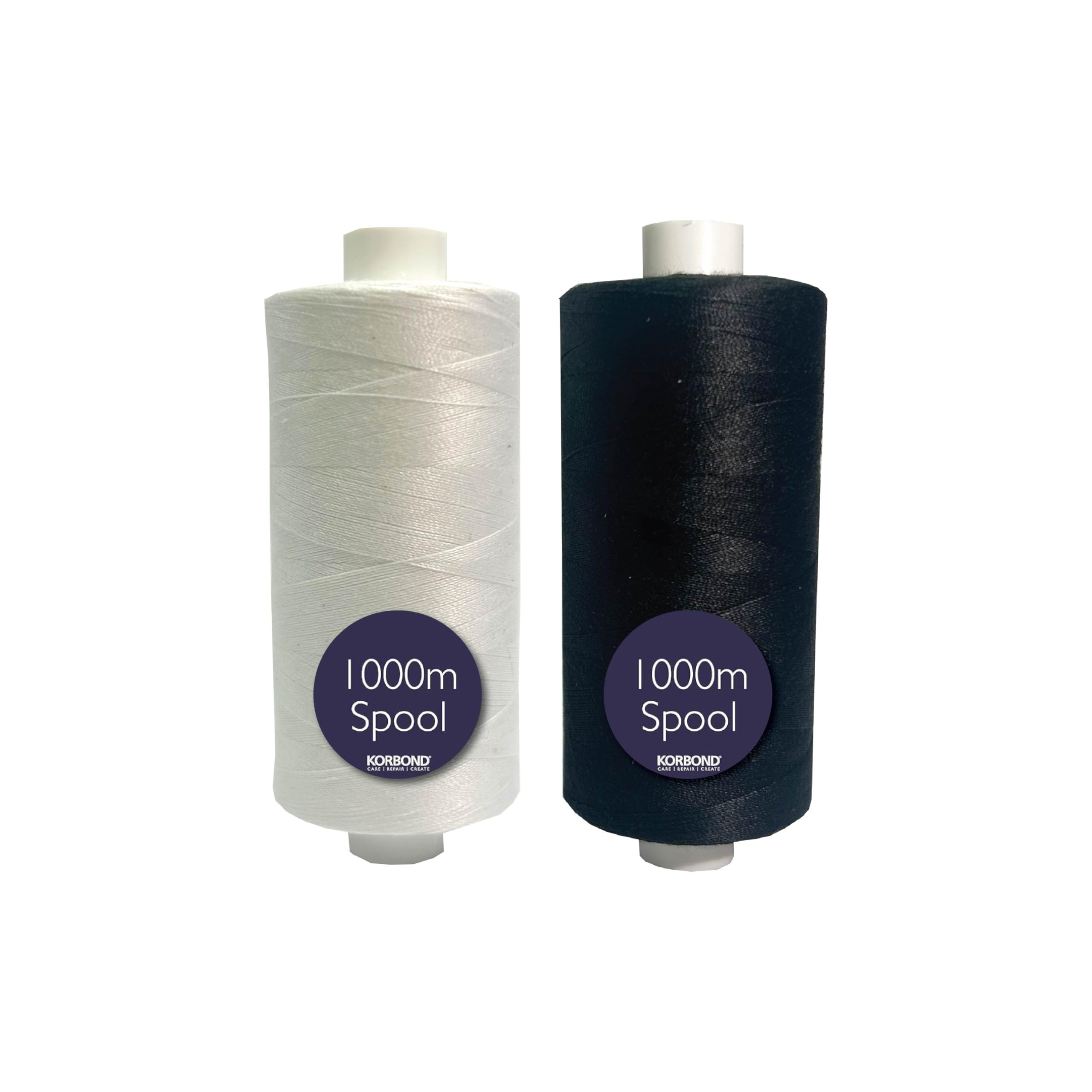 Korbond Black & White 1000M Polyester Sewing Thread - Hand And Machine Sewing Thread (Black & White)