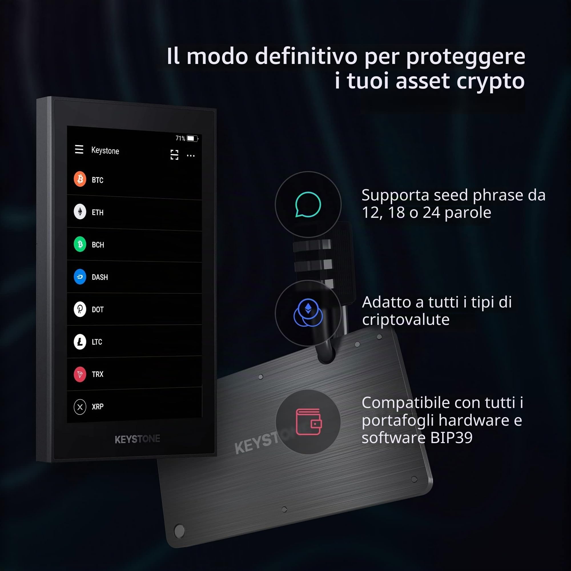 KEYSTONE Crypto Seed Storage Metal Wallet 24 Words Bitcoin Key Phrase 304 Steel Plate Compatible with BIP39 Wallets
