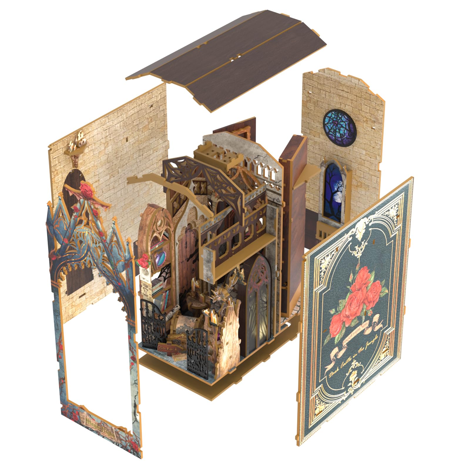 Kit Construction Serre-Livres Bois 3D Avec LED - Décoration Maison Poupee