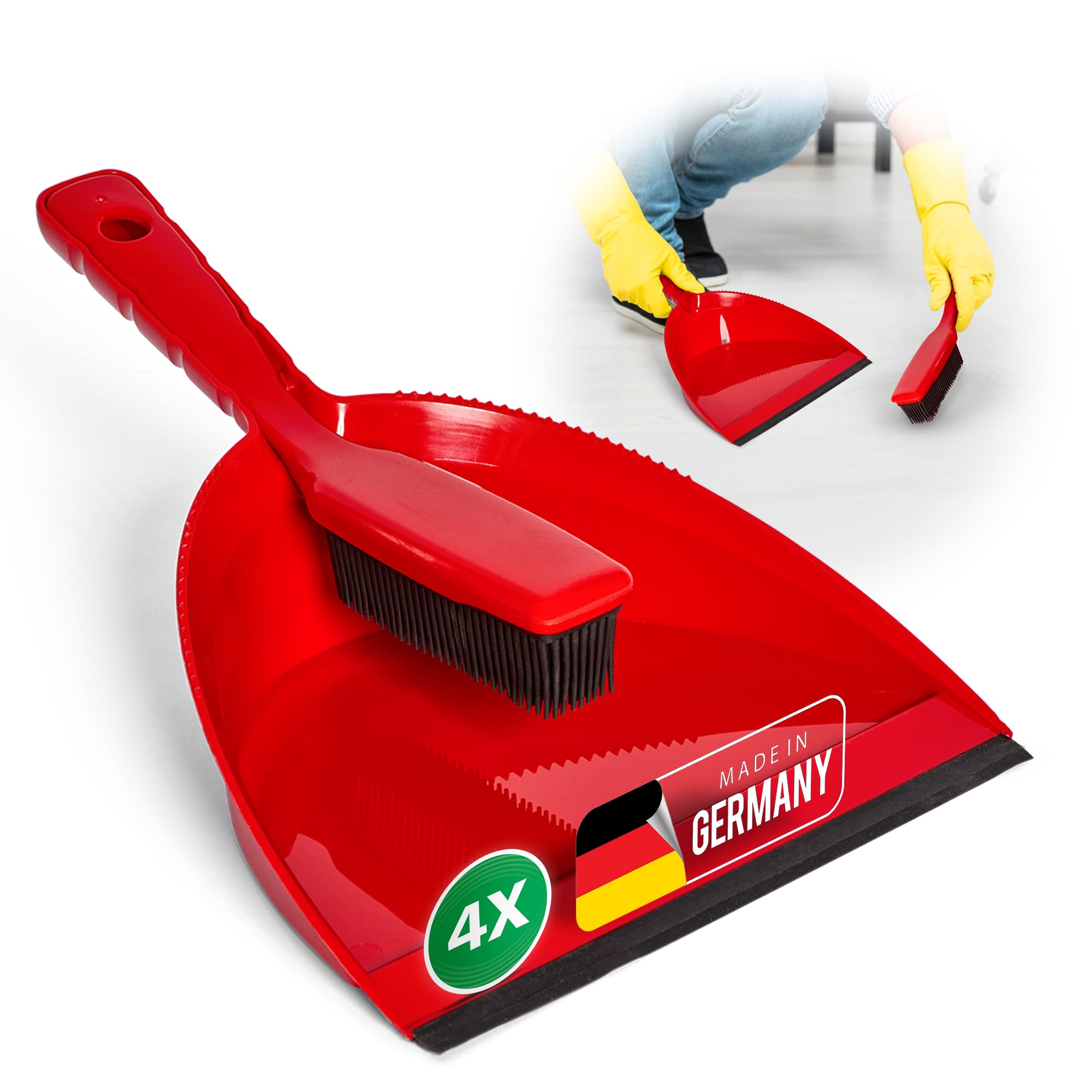 Novaliv - Juego de escoba y recogedor de goma, 4 unidades, color rojo